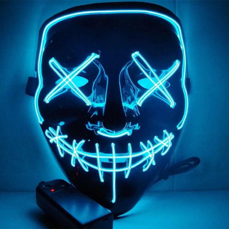 A vibrant Halloween LED Mask glowing in various light modes, showcasing its unique design and high-quality materials.