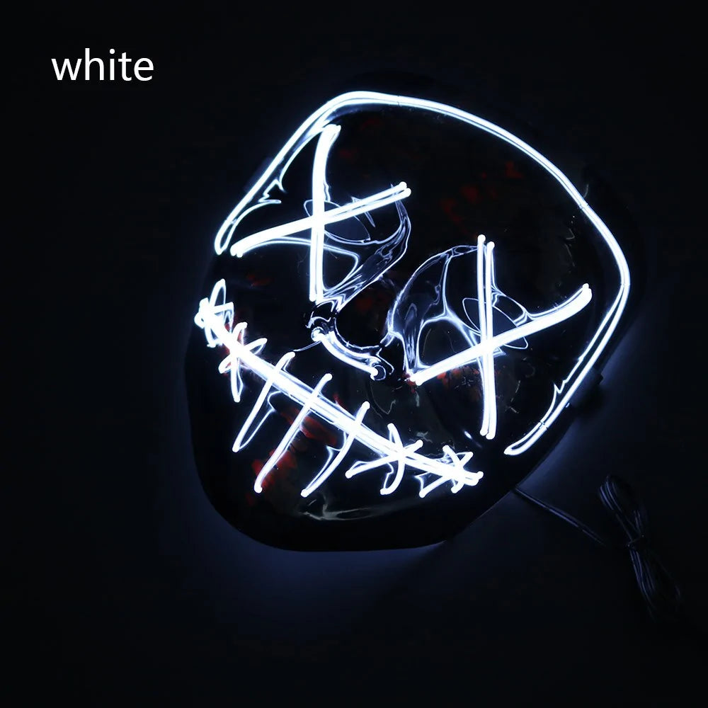 A glowing LED Halloween mask with vibrant lights, perfect for spooky costumes and Halloween parties.
