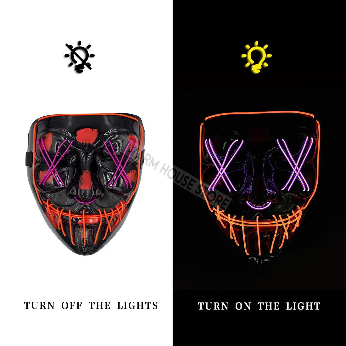 A glowing LED Halloween mask with vibrant lights, perfect for spooky costumes and Halloween parties.