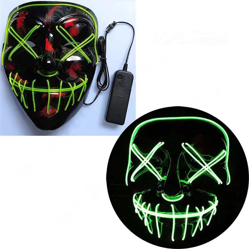 A glowing LED Halloween mask with vibrant lights, perfect for spooky costumes and Halloween parties.