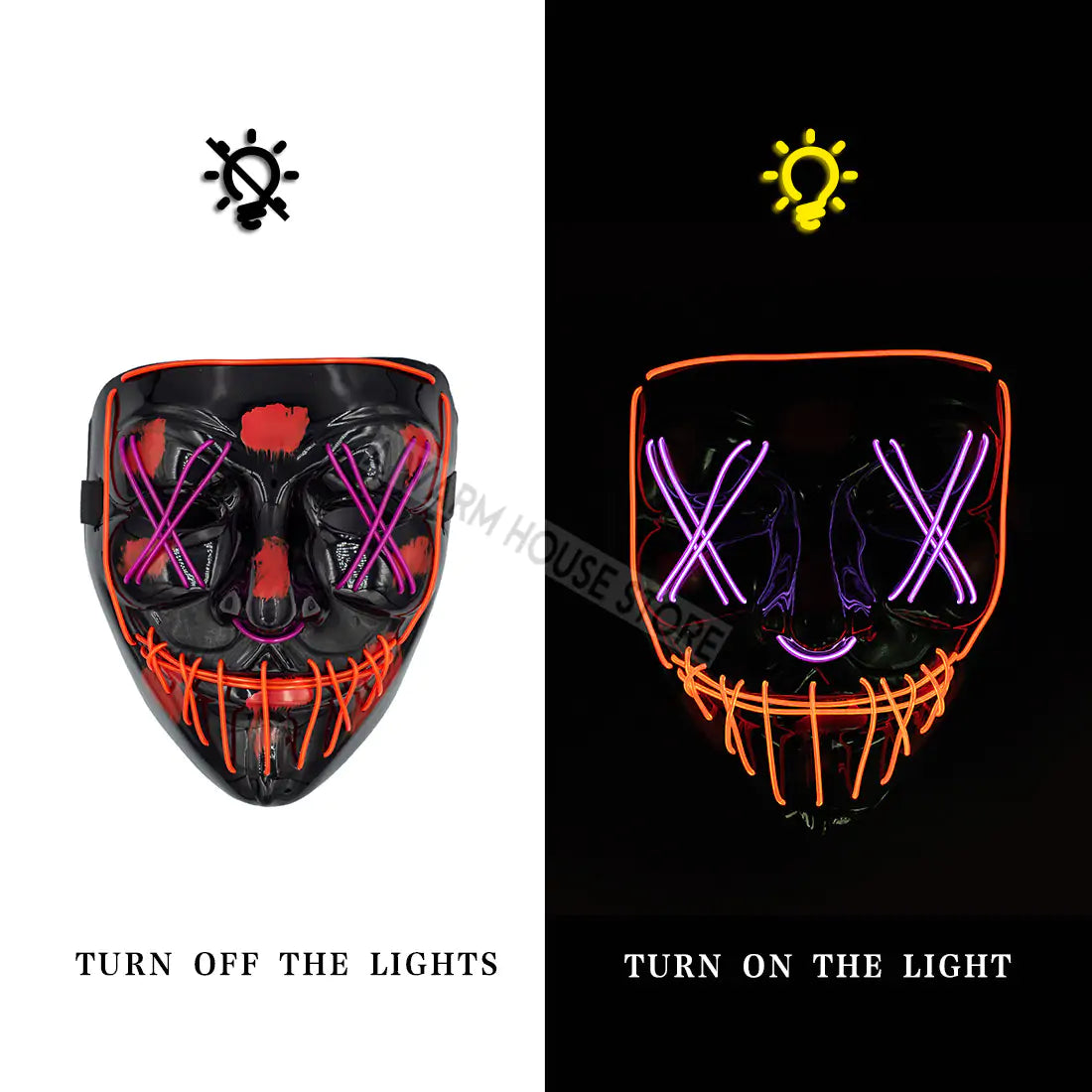 A glowing LED Halloween mask with vibrant lights, perfect for spooky costumes and Halloween parties.