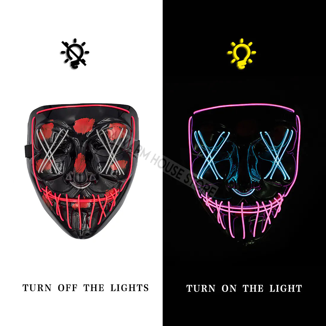A glowing LED Halloween mask with vibrant lights, perfect for spooky costumes and Halloween parties.