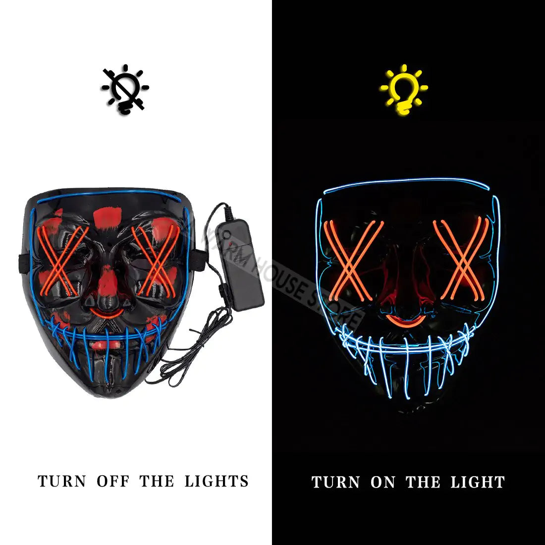 A glowing LED Halloween mask with vibrant lights, perfect for spooky costumes and Halloween parties.