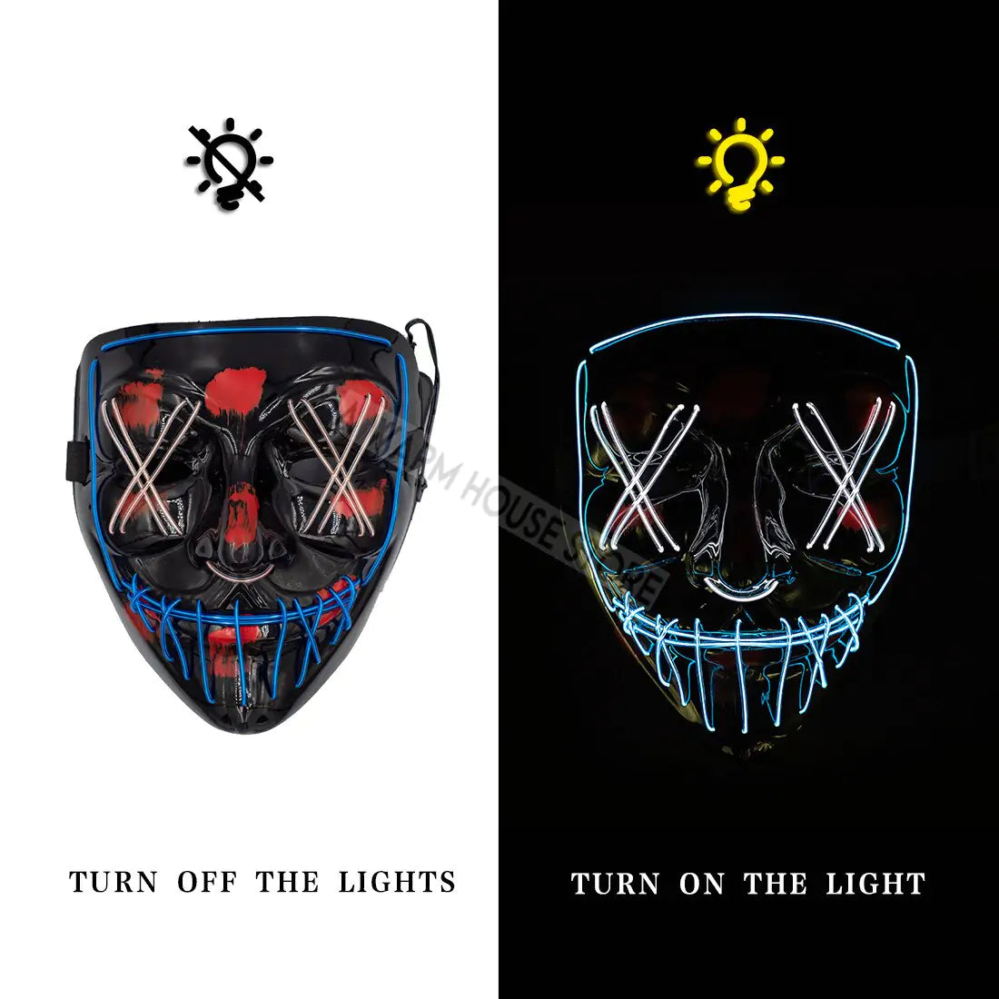 A glowing LED Halloween mask with vibrant lights, perfect for spooky costumes and Halloween parties.