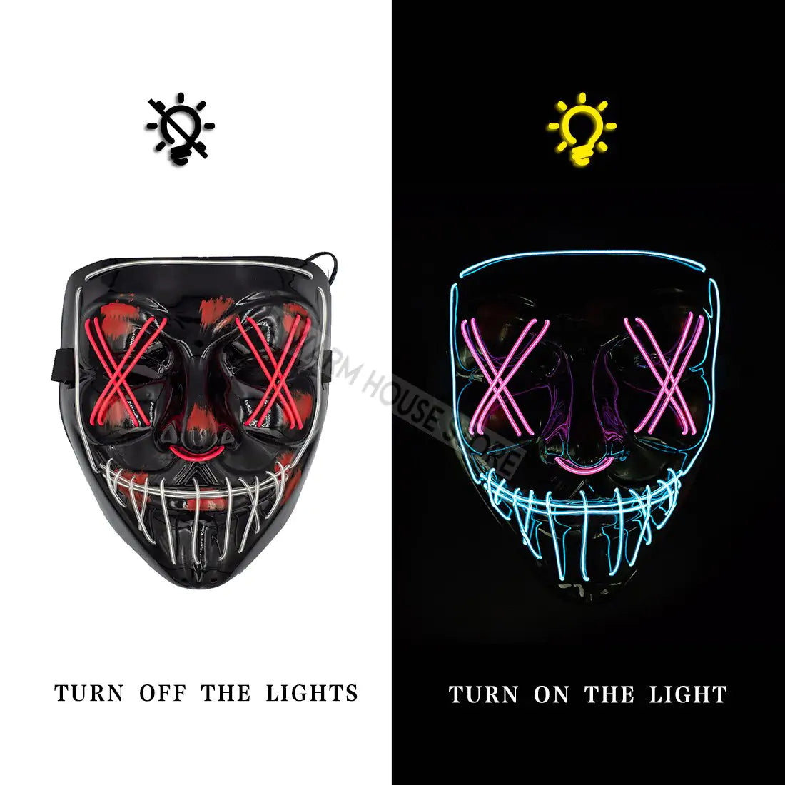 A glowing LED Halloween mask with vibrant lights, perfect for spooky costumes and Halloween parties.