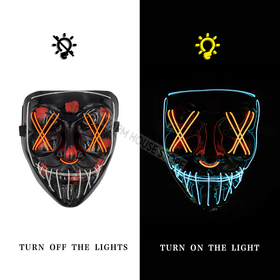 A glowing LED Halloween mask with vibrant lights, perfect for spooky costumes and Halloween parties.