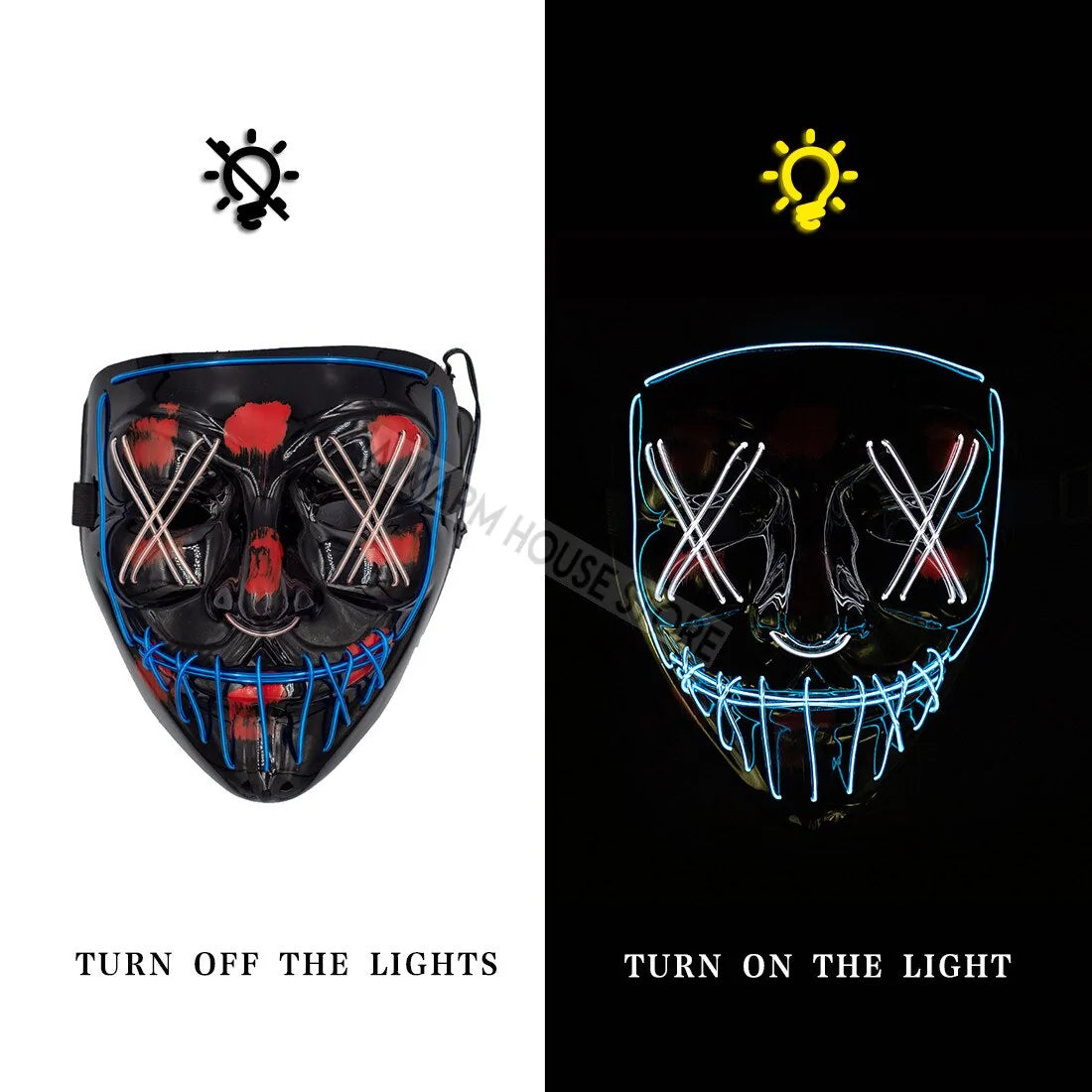 A glowing LED Halloween mask with vibrant lights, perfect for spooky costumes and Halloween parties.