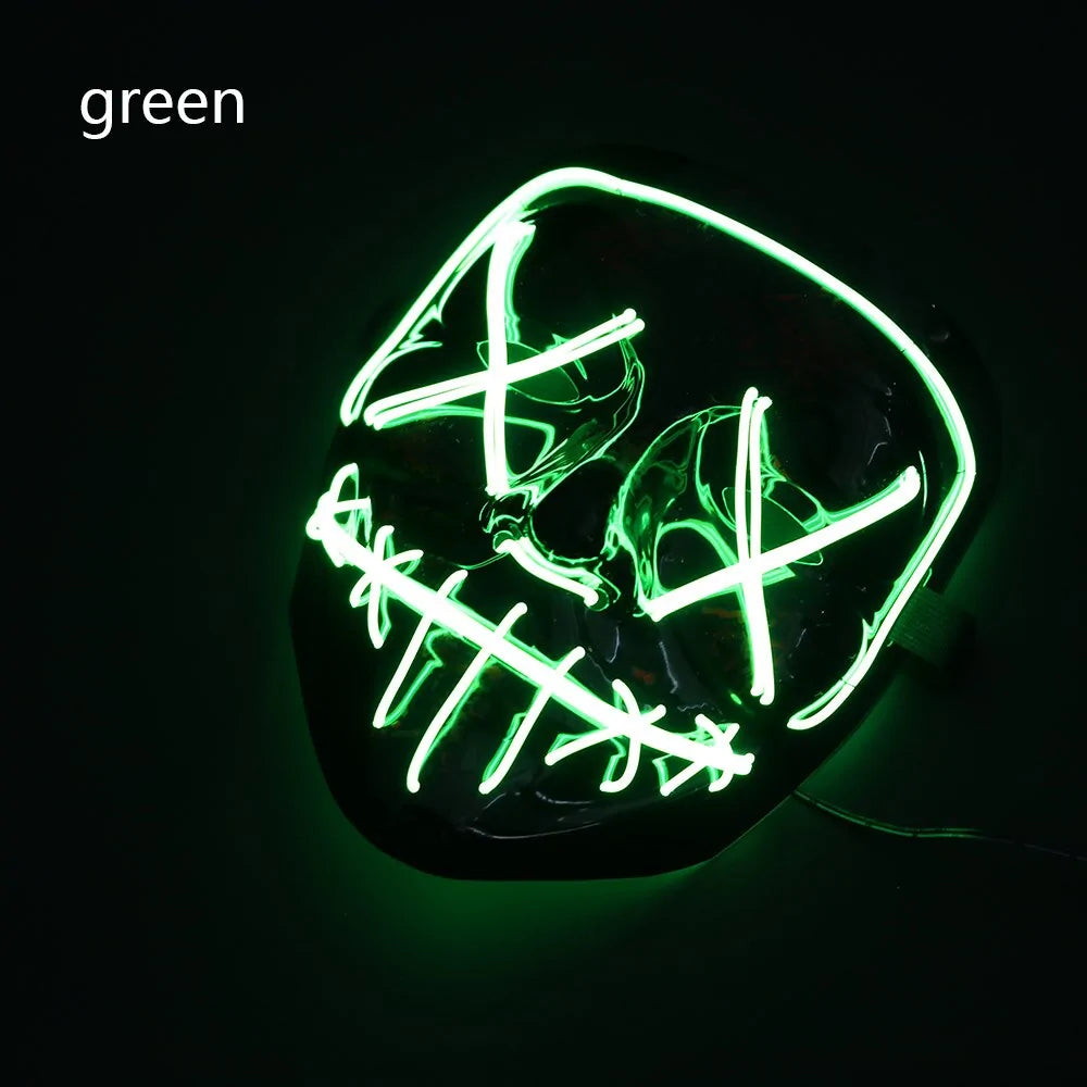 A glowing LED Halloween mask with vibrant lights, perfect for spooky costumes and Halloween parties.
