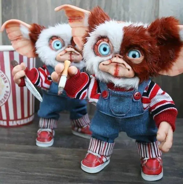 A handcrafted Halloween Mogwai Doll featuring realistic hair and eyes, inspired by the Gremlins character, perfect for spooky decor.