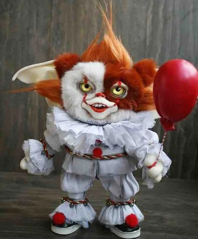 A handcrafted Halloween Mogwai Doll featuring realistic hair and eyes, inspired by the Gremlins character, perfect for spooky decor.