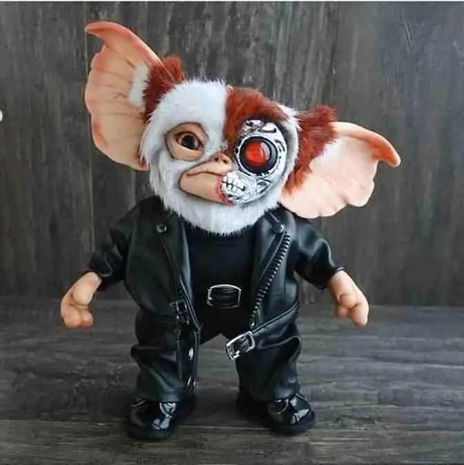 A handcrafted Halloween Mogwai Doll featuring realistic hair and eyes, inspired by the Gremlins character, perfect for spooky decor.