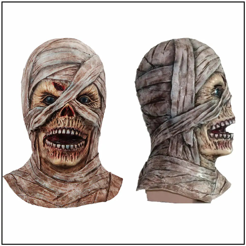 A detailed Halloween Mummy Zombie Latex Mask showcasing realistic textures and eerie design, perfect for spooky celebrations.