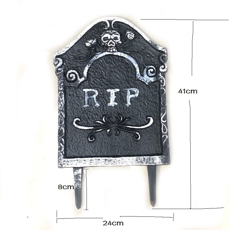 Halloween Party Decoration Plastic Tombstone in black and white, designed to create a spooky atmosphere for Halloween events.