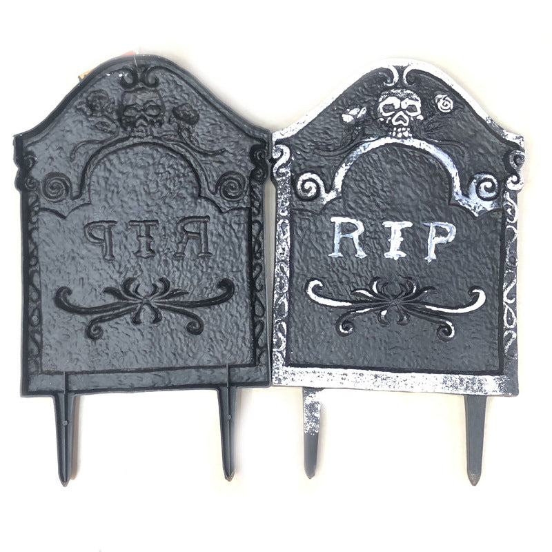 Halloween Party Decoration Plastic Tombstone in black and white, designed to create a spooky atmosphere for Halloween events.