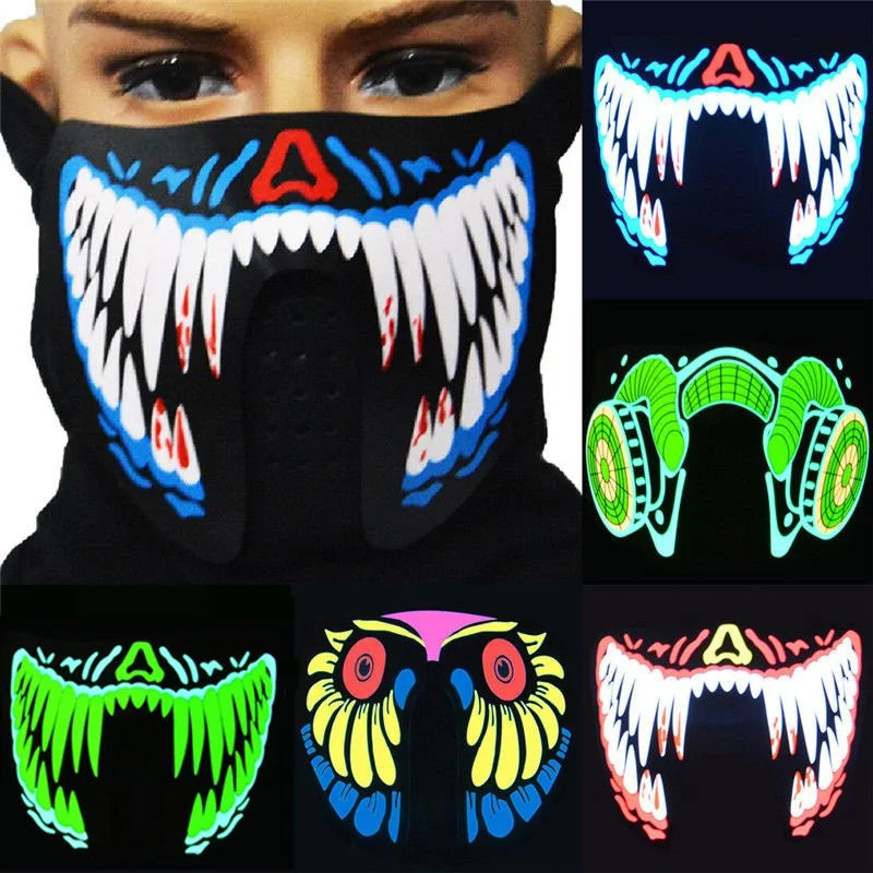 A vibrant Halloween Party LED Mask glowing in various colors, perfect for Halloween celebrations.
