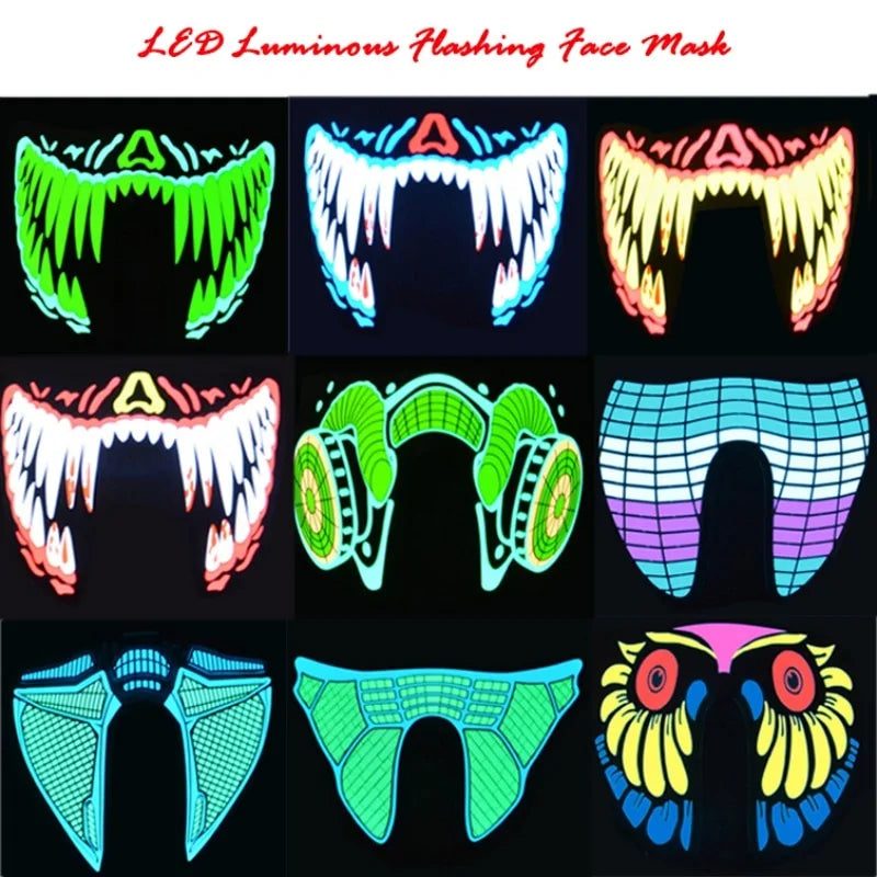 A vibrant Halloween Party LED Mask glowing in various colors, perfect for Halloween celebrations.