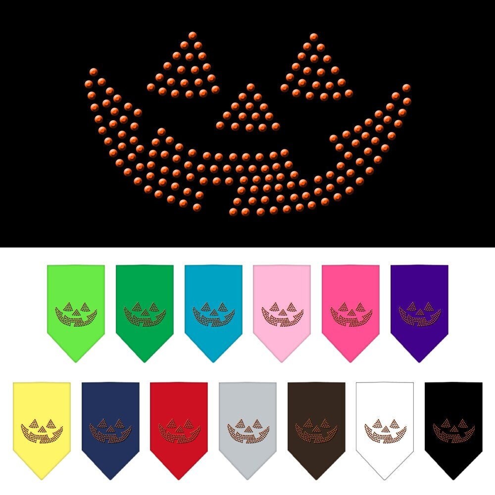 Halloween Pet and Dog Bandana with Jack O Lantern design, featuring rhinestones for added sparkle, perfect for festive occasions.