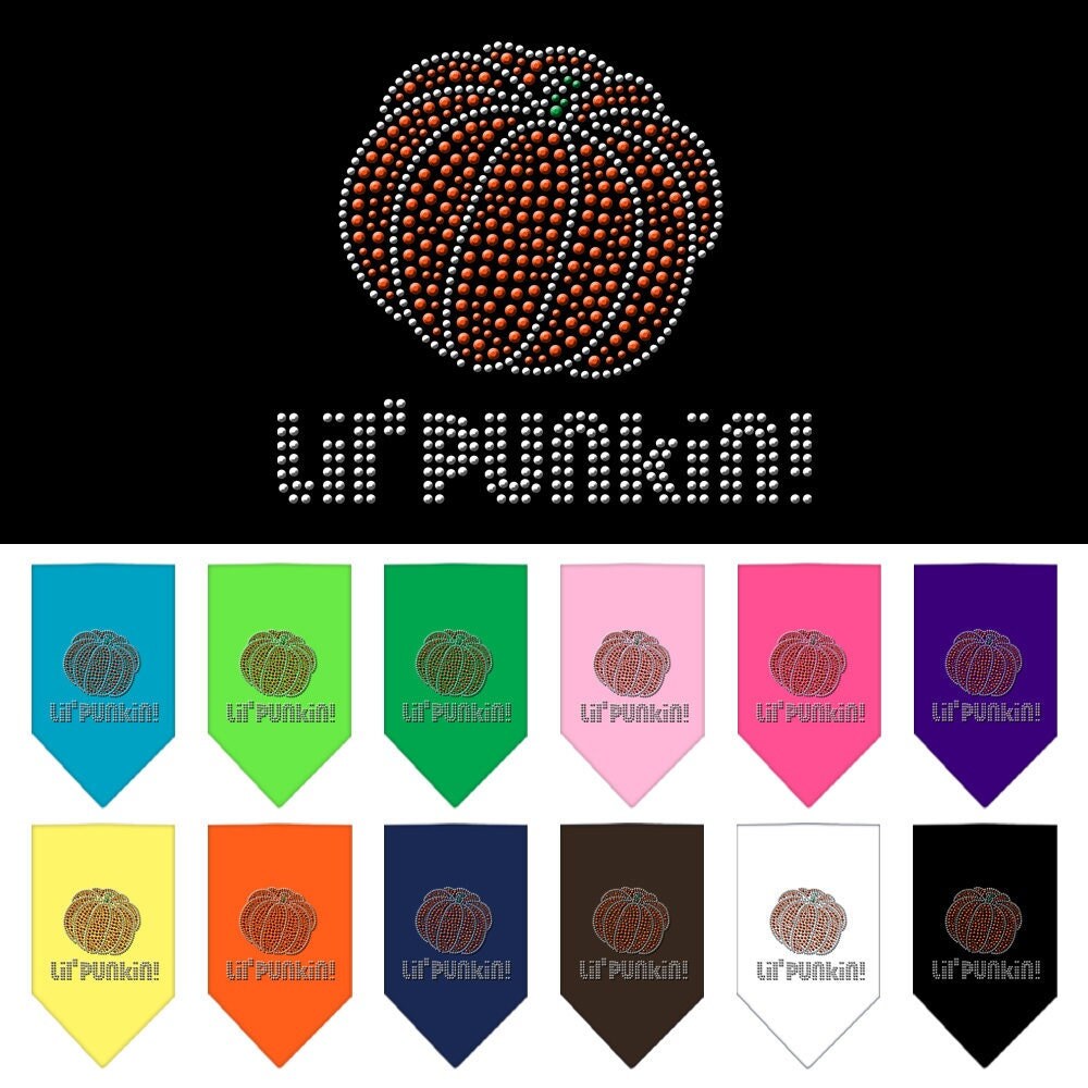 Halloween pet bandana with rhinestones featuring the text 'Lil Punkin', designed for dogs.