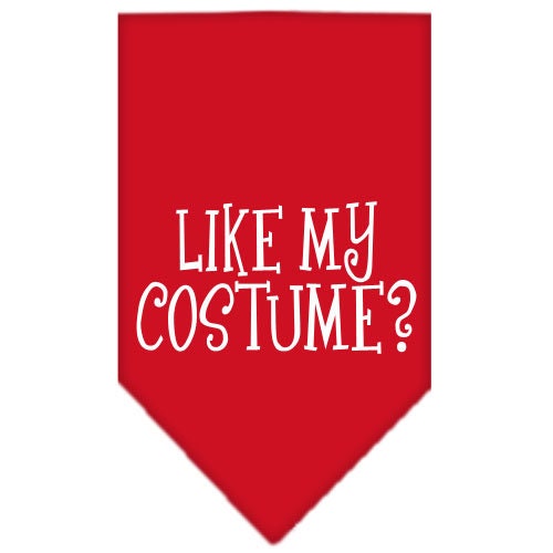 Halloween pet bandana featuring 'Like My Costume?' design, suitable for dogs of all sizes, tie-on style.