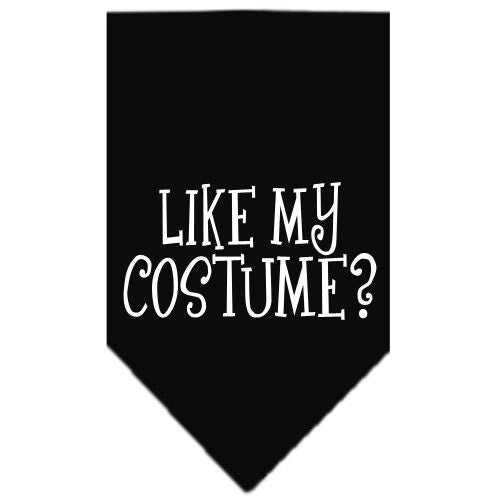 Halloween pet bandana featuring 'Like My Costume?' design, suitable for dogs of all sizes, tie-on style.