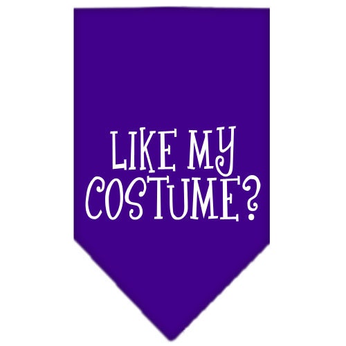 Halloween pet bandana featuring 'Like My Costume?' design, suitable for dogs of all sizes, tie-on style.