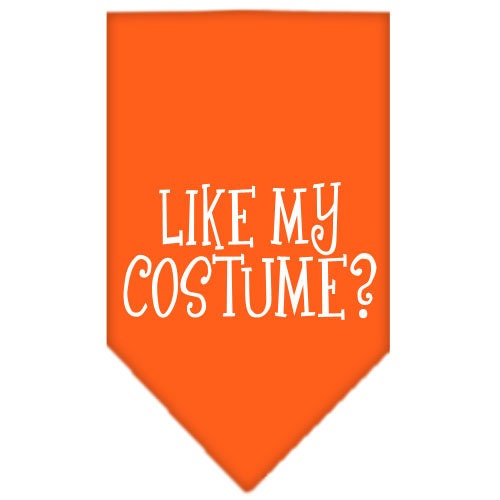 Halloween pet bandana featuring 'Like My Costume?' design, suitable for dogs of all sizes, tie-on style.