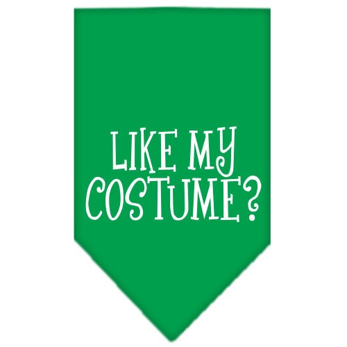 Halloween pet bandana featuring 'Like My Costume?' design, suitable for dogs of all sizes, tie-on style.