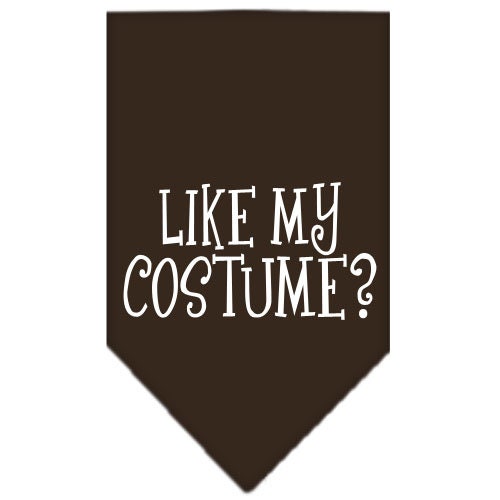Halloween pet bandana featuring 'Like My Costume?' design, suitable for dogs of all sizes, tie-on style.