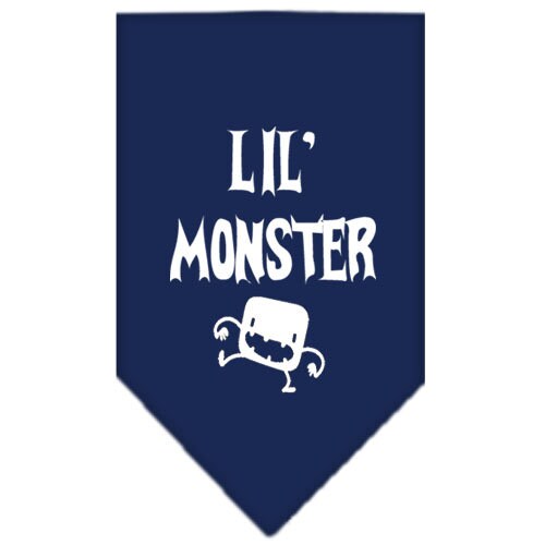 Halloween pet bandana featuring 'Lil Monster' design, available in small and large sizes, perfect for dogs.