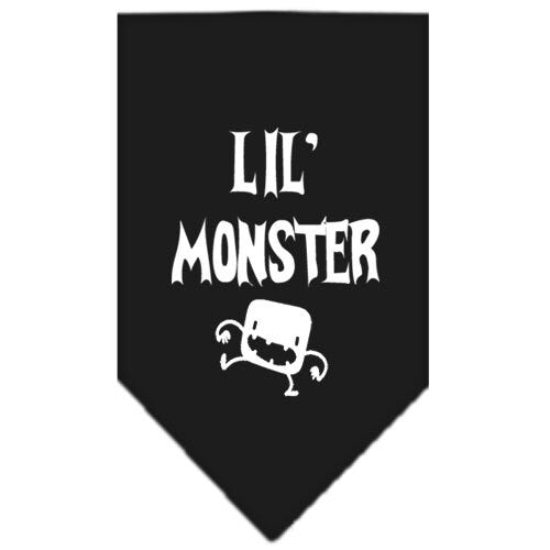 Halloween pet bandana featuring 'Lil Monster' design, available in small and large sizes, perfect for dogs.