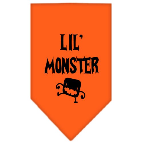 Halloween pet bandana featuring 'Lil Monster' design, available in small and large sizes, perfect for dogs.