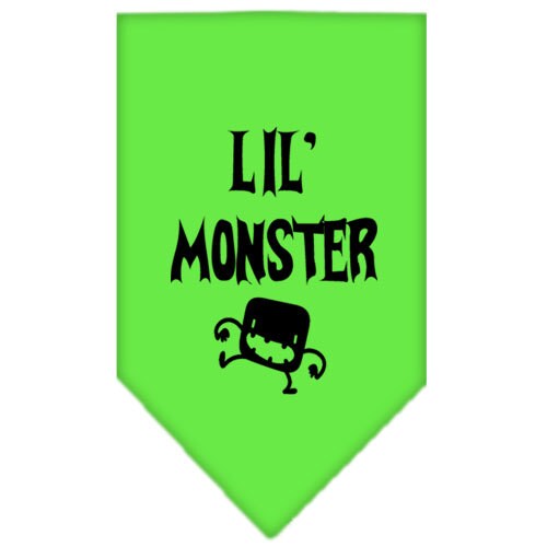 Halloween pet bandana featuring 'Lil Monster' design, available in small and large sizes, perfect for dogs.