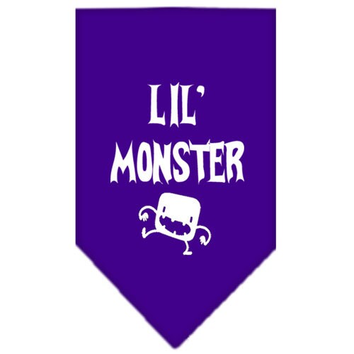 Halloween pet bandana featuring 'Lil Monster' design, available in small and large sizes, perfect for dogs.