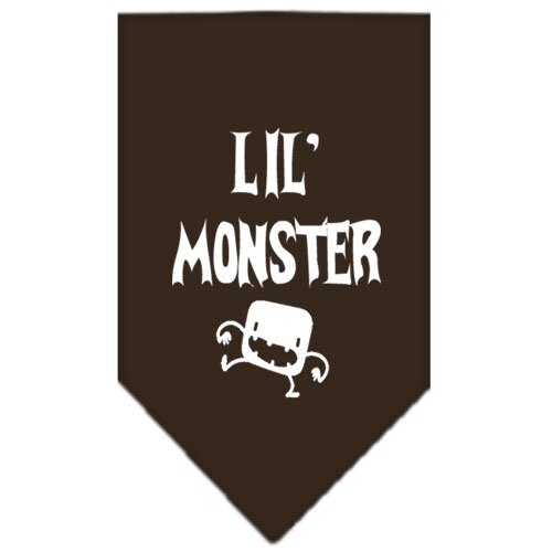 Halloween pet bandana featuring 'Lil Monster' design, available in small and large sizes, perfect for dogs.