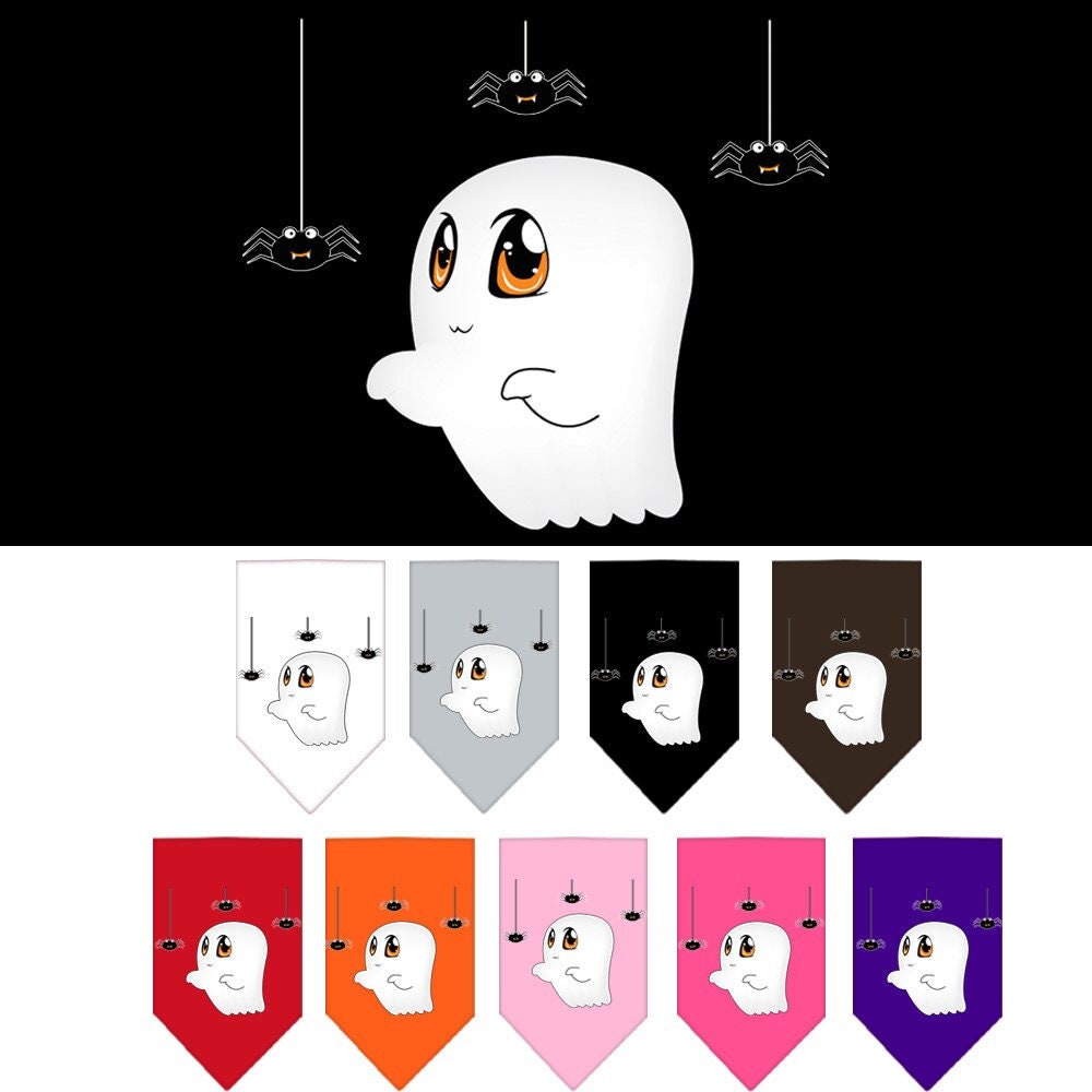 Halloween pet bandana featuring Sammy the Ghost design, perfect for dogs of all sizes, showcasing a festive and cute look.