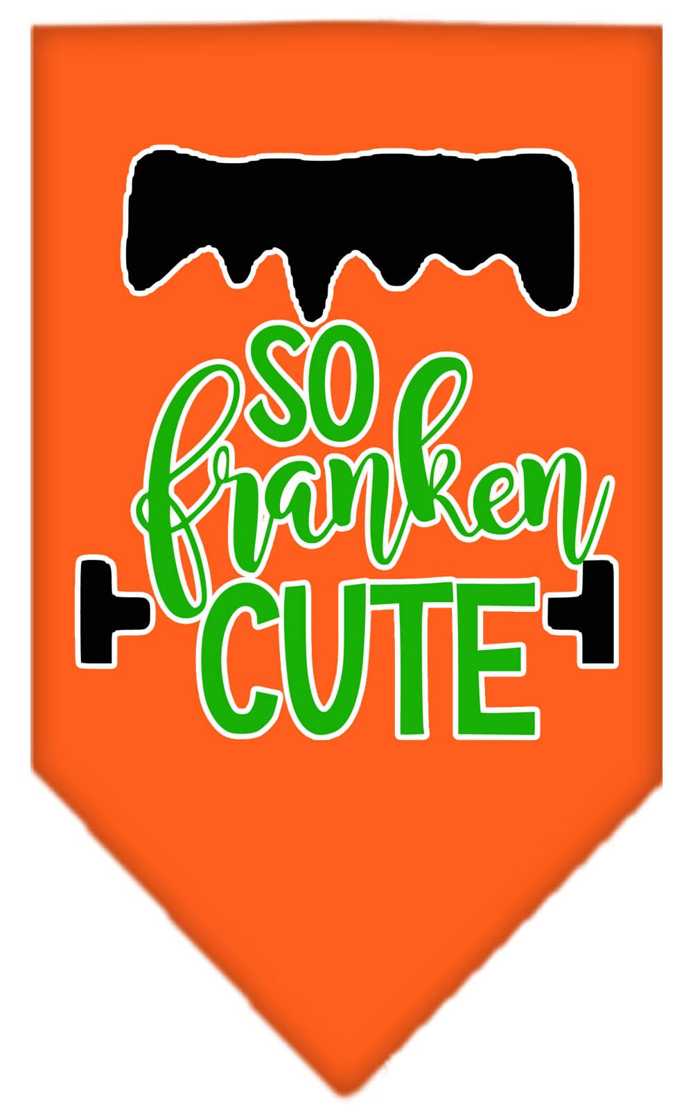 Halloween pet bandana featuring 'So Franken Cute' design, available in small and large sizes, perfect for festive occasions.