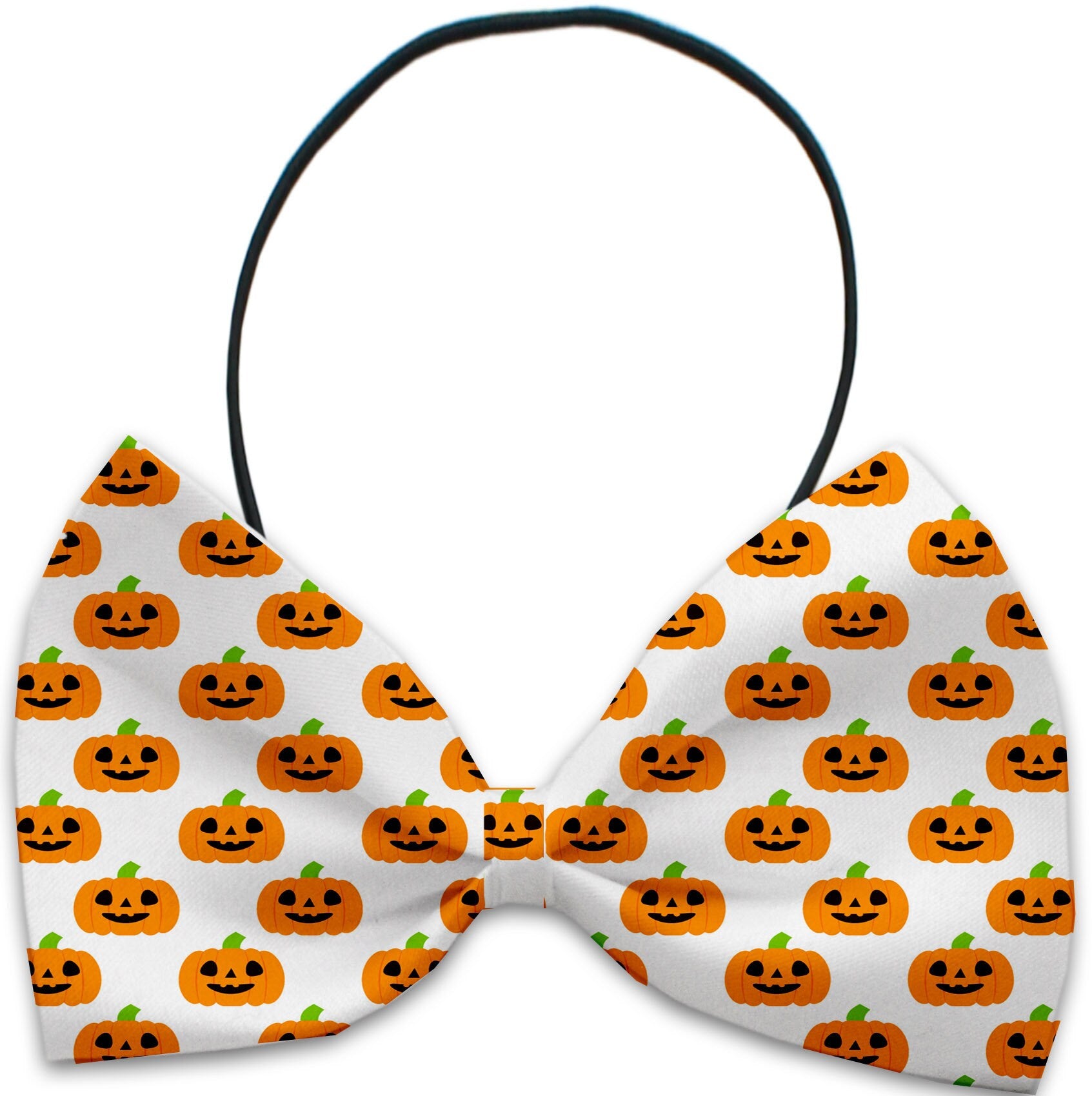 A collection of Halloween bow ties for pets, featuring various spooky patterns and colors, designed for dogs and cats.