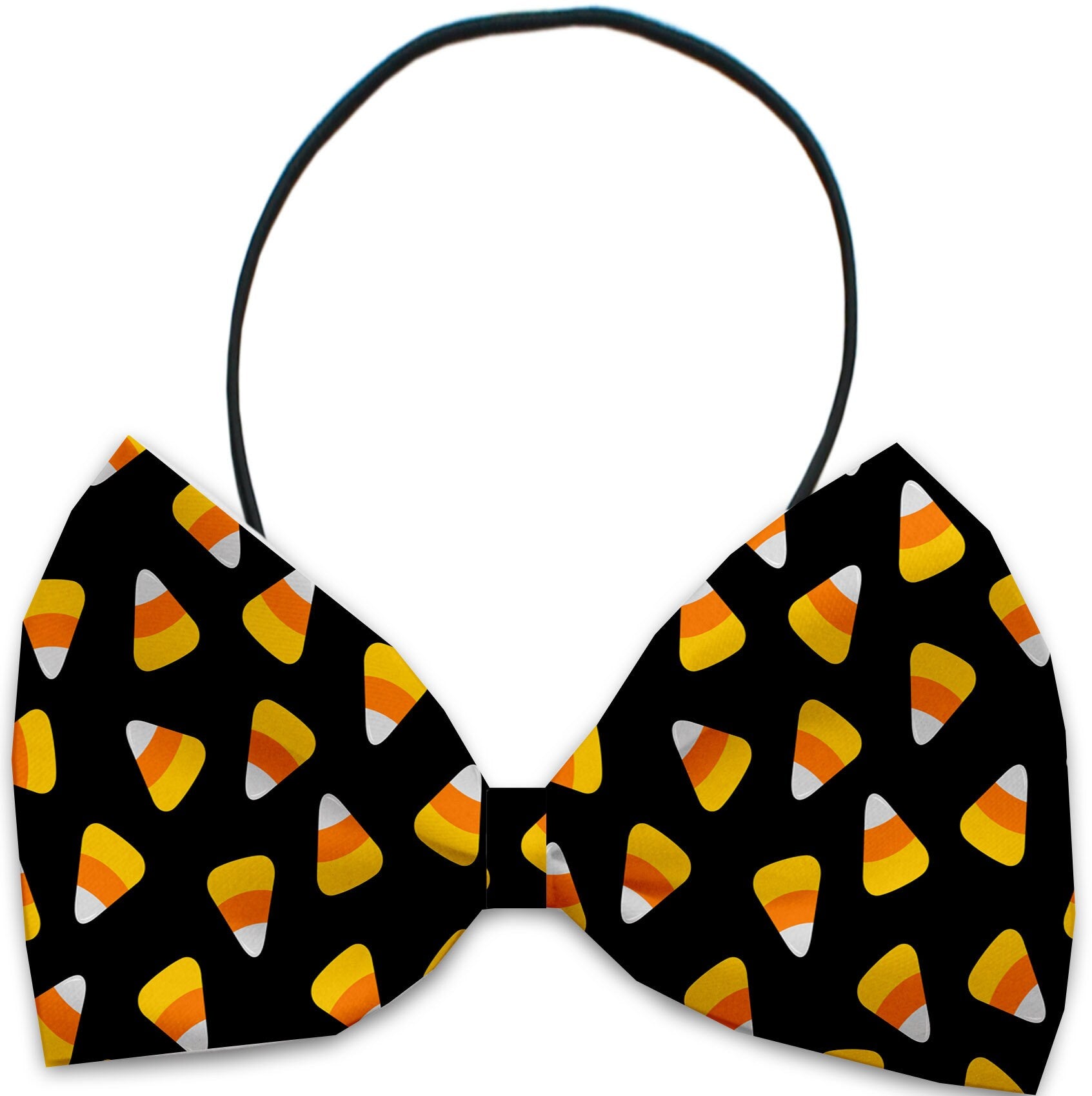 A collection of Halloween-themed bow ties for dogs and cats, featuring various festive patterns and colors, displayed elegantly.