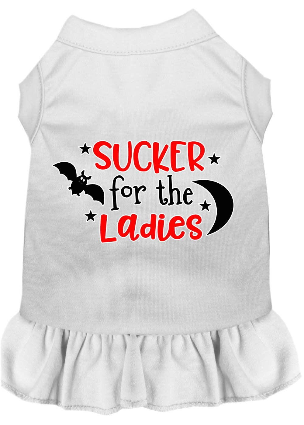 A cute Halloween dress for pets featuring the slogan 'Sucker For The Ladies', designed for both dogs and cats, showcasing a playful and festive style.