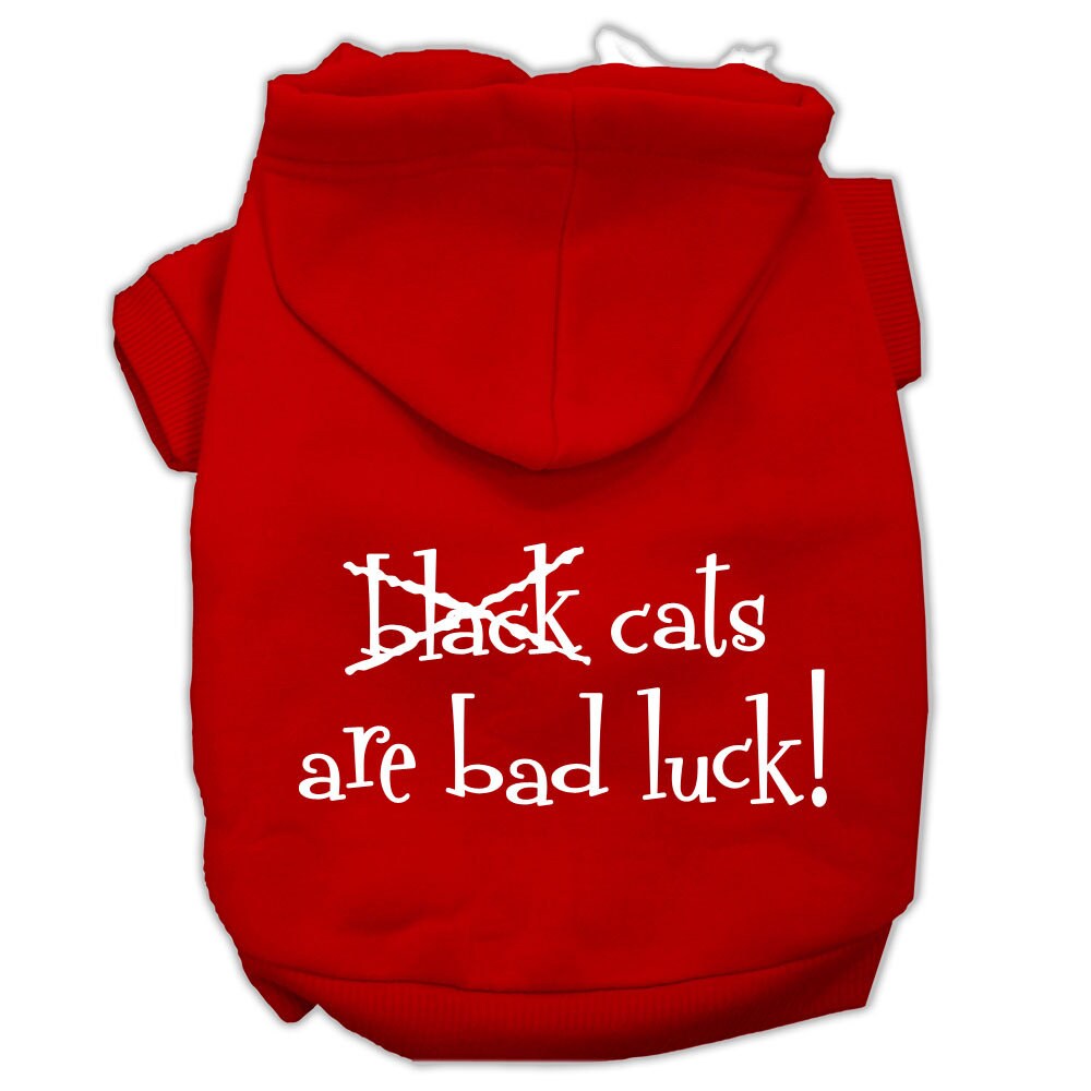 A cozy Halloween hoodie for pets featuring the phrase 'Black Cats Are Bad Luck', suitable for dogs and cats.
