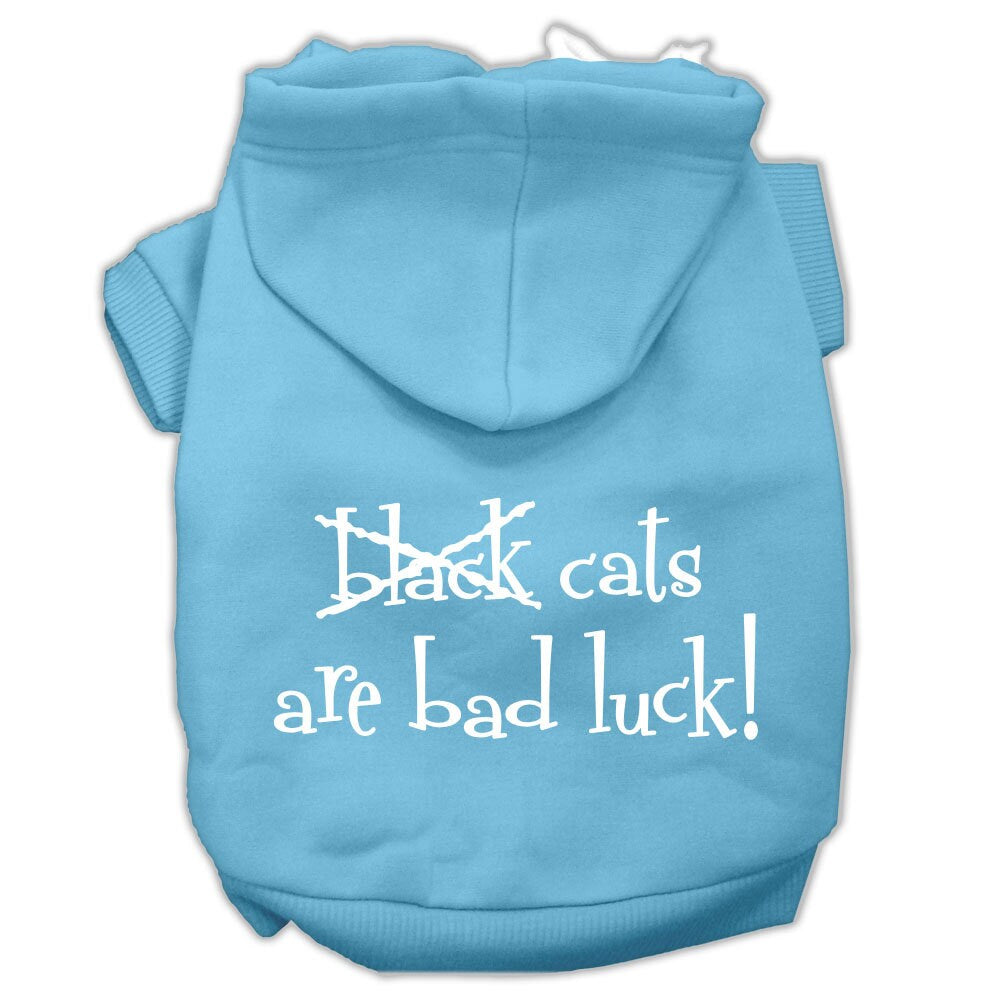 A cozy Halloween hoodie for pets featuring the phrase 'Black Cats Are Bad Luck', suitable for dogs and cats.