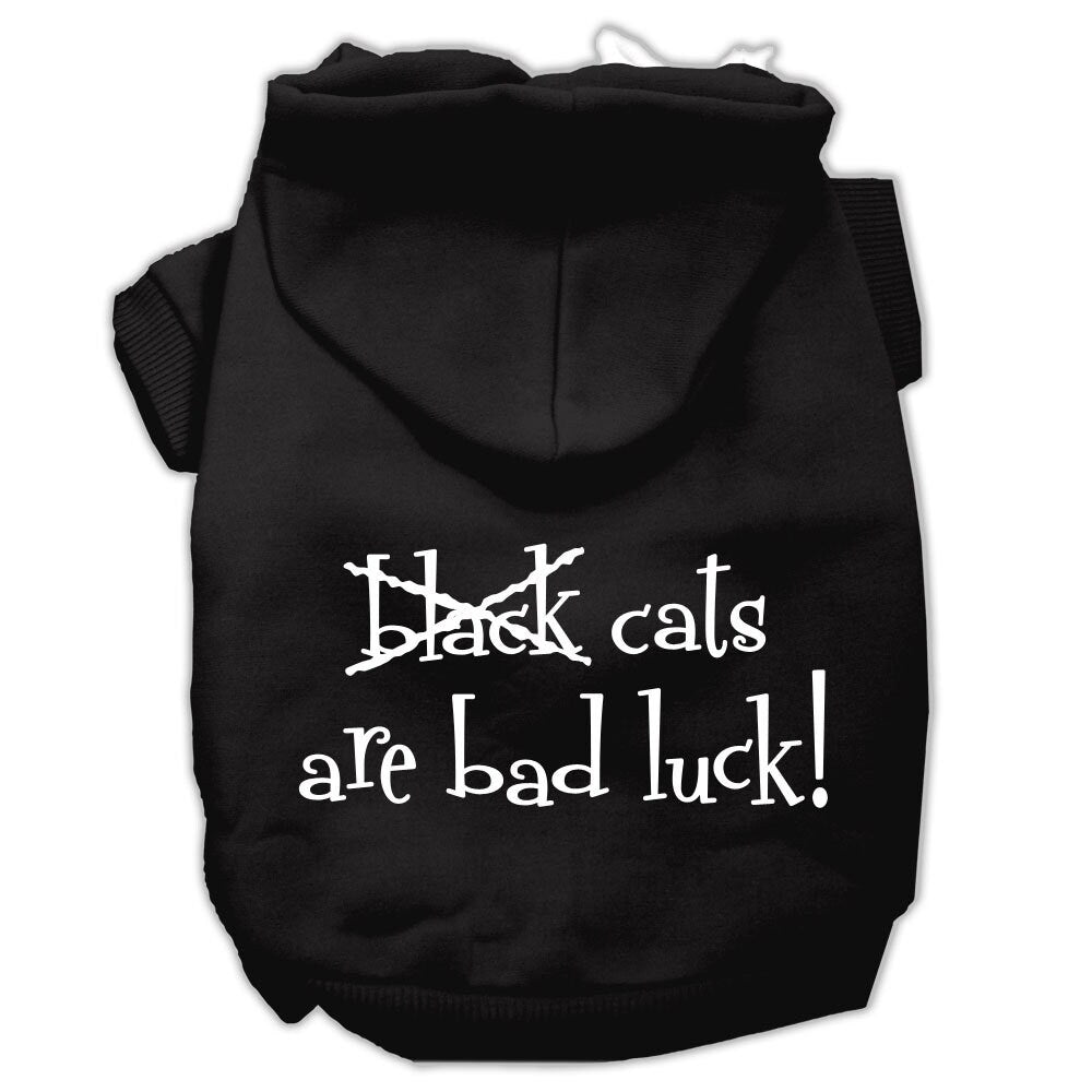 A cozy Halloween hoodie for pets featuring the phrase 'Black Cats Are Bad Luck', suitable for dogs and cats.