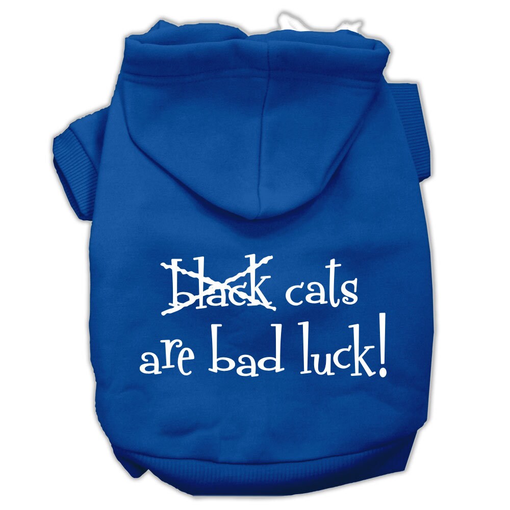 A cozy Halloween hoodie for pets featuring the phrase 'Black Cats Are Bad Luck', suitable for dogs and cats.