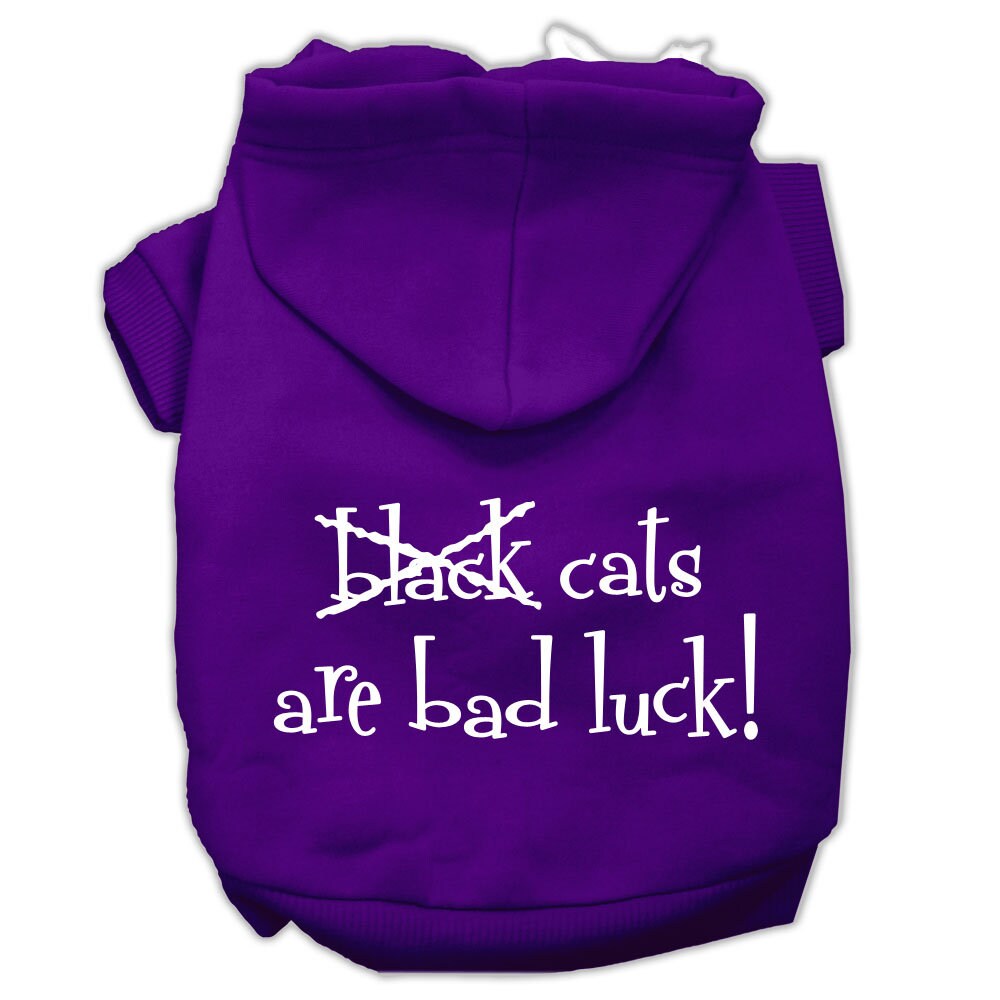 A cozy Halloween hoodie for pets featuring the phrase 'Black Cats Are Bad Luck', suitable for dogs and cats.