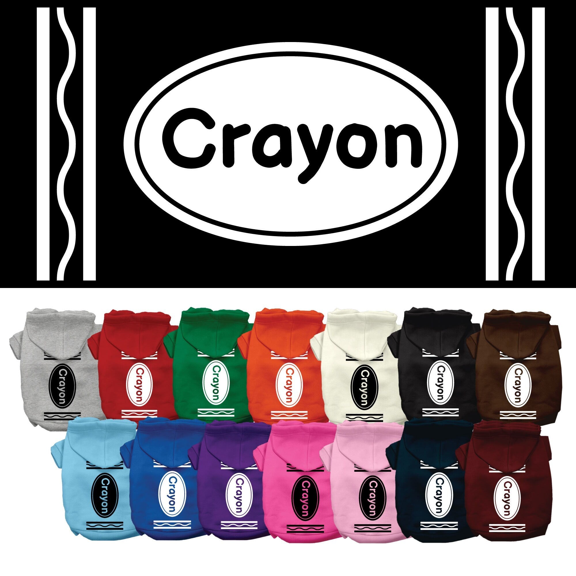 A cozy Halloween pet hoodie designed like a crayon costume, suitable for dogs and cats, featuring vibrant colors and a convenient leash access hole.