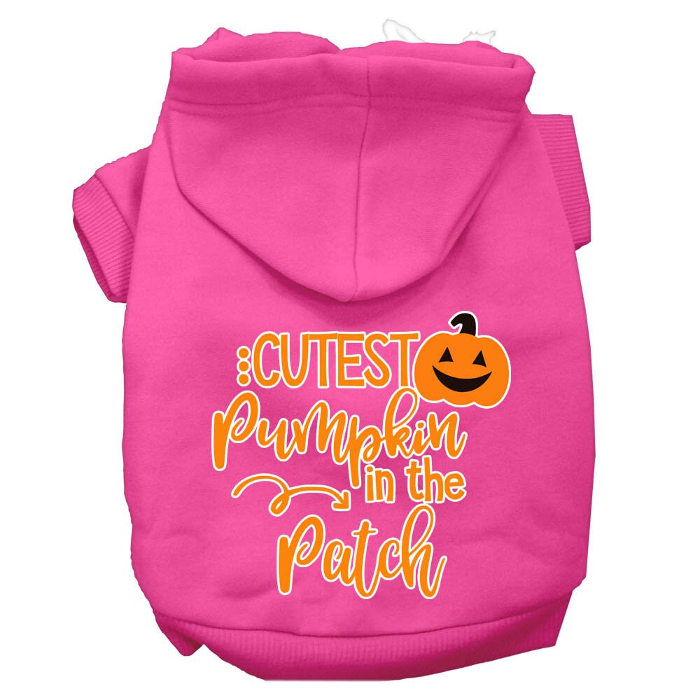 A cozy Halloween hoodie for pets, featuring the phrase 'Cutest Pumpkin In The Patch', designed for dogs and cats.