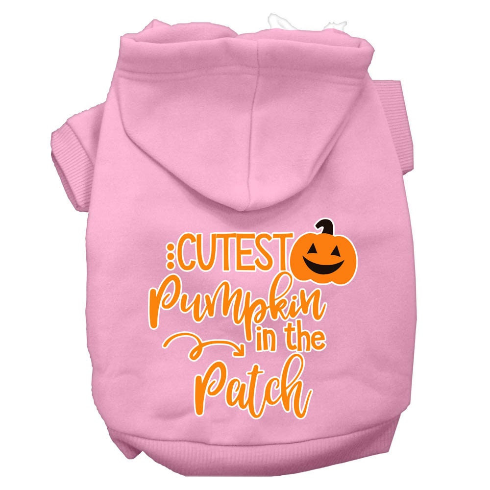 A cozy Halloween hoodie for pets, featuring the phrase 'Cutest Pumpkin In The Patch', designed for dogs and cats.