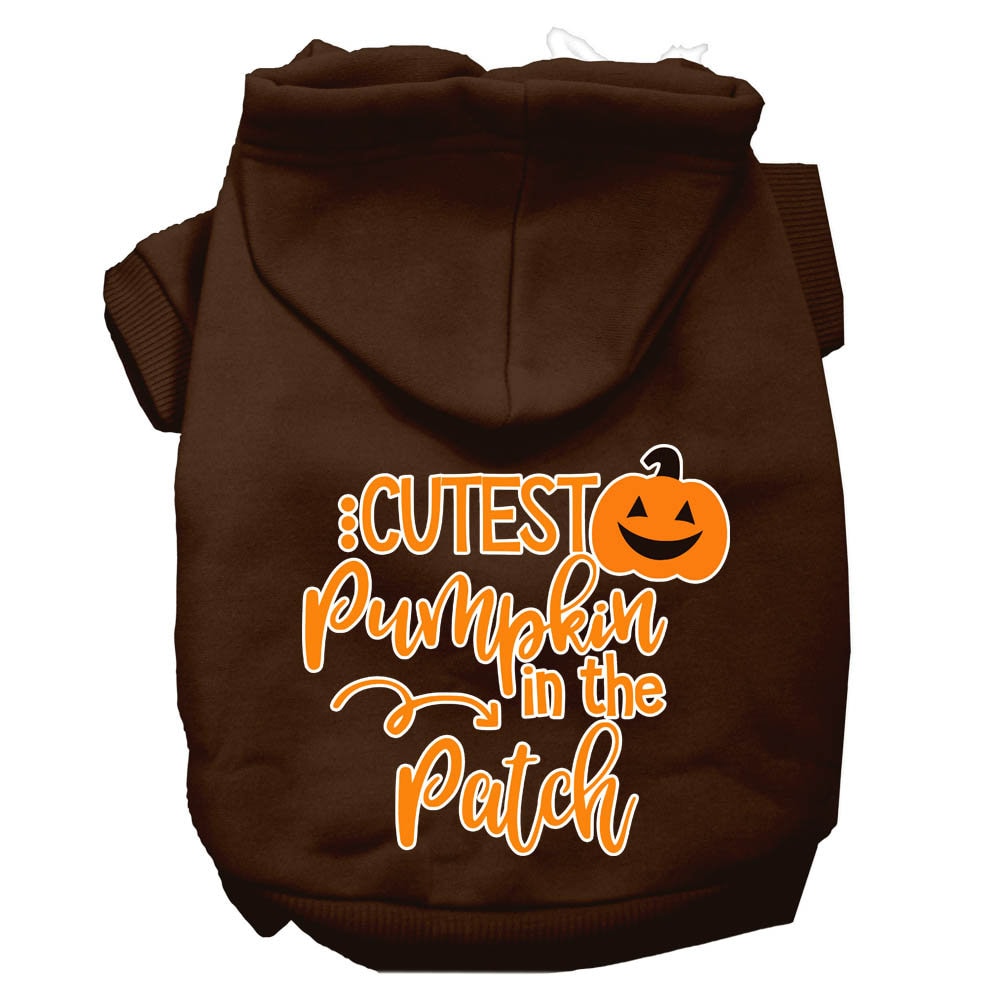 A cozy Halloween hoodie for pets, featuring the phrase 'Cutest Pumpkin In The Patch', designed for dogs and cats.