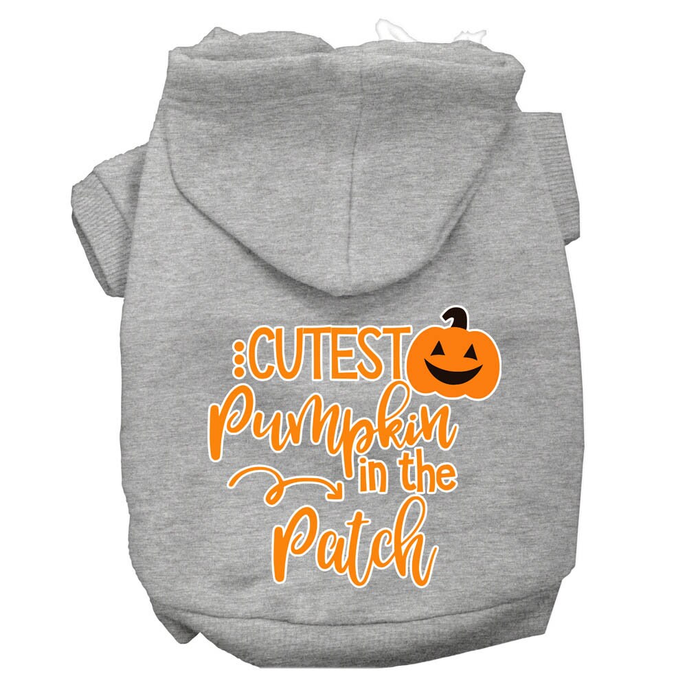 A cozy Halloween hoodie for pets, featuring the phrase 'Cutest Pumpkin In The Patch', designed for dogs and cats.