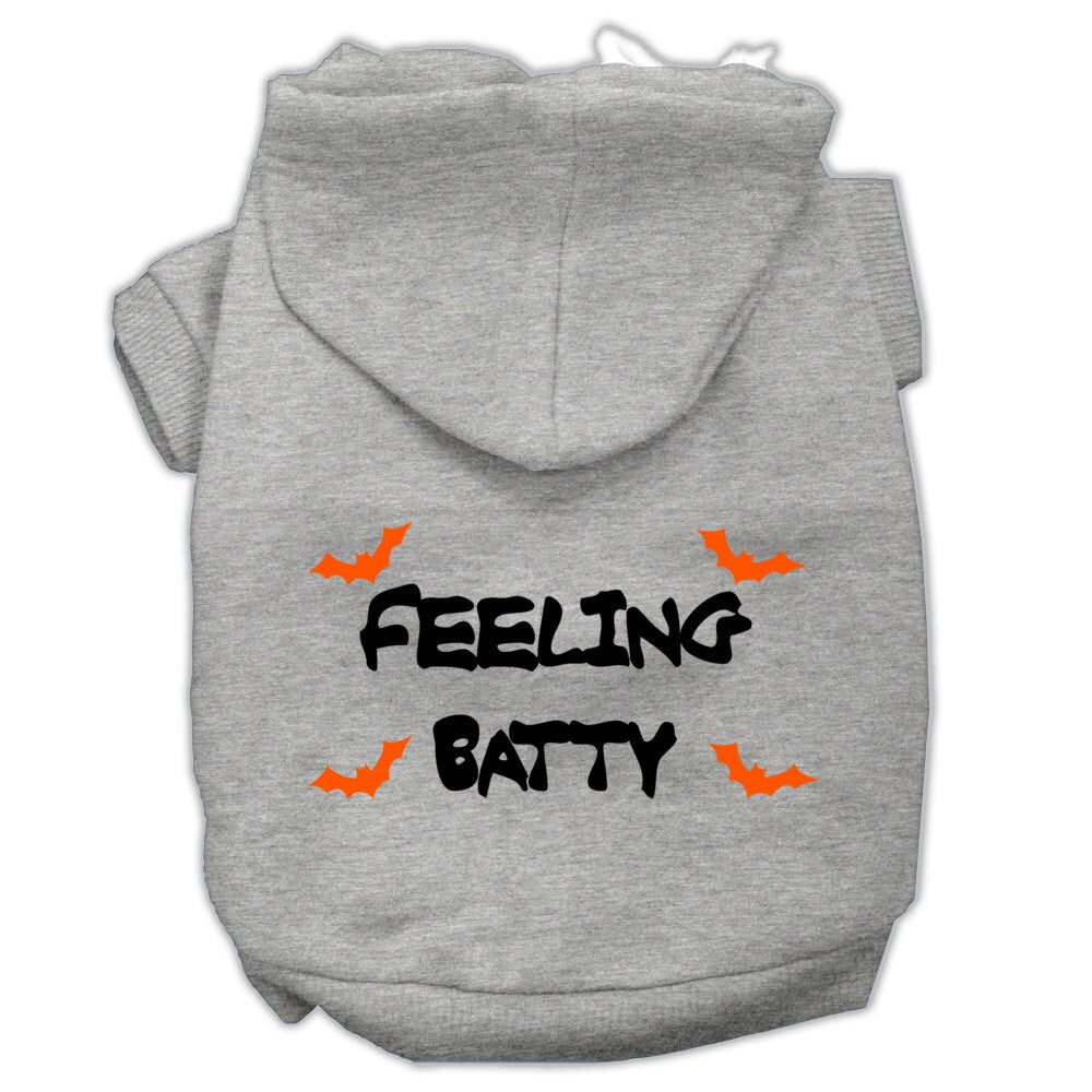 A cozy Halloween hoodie for pets featuring the phrase 'Feeling Batty', designed for dogs and cats, showcasing its soft fabric and durable stitching.